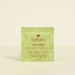 Seahorse A.M. Gold chocolate bar packaging on a light beige background