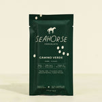 Seahorse Chocolate Camino Verde packaging on a beige background