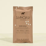 Seahorse Chocolate dark milk chocolate bar packaging on a beige background