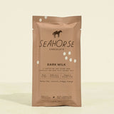 Seahorse Chocolate dark milk chocolate bar packaging on a beige background