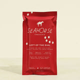 Red packaging of Seahorse Chocolate on a beige background